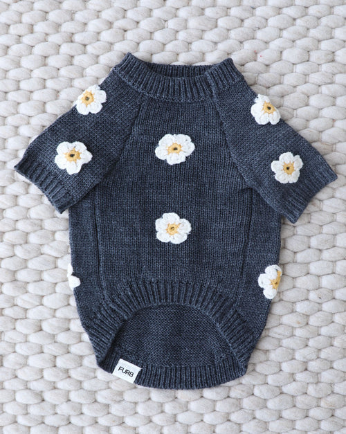 Petal Perfect Grey Daisy Dog Sweater