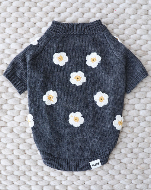 Petal Perfect Grey Daisy Dog Sweater