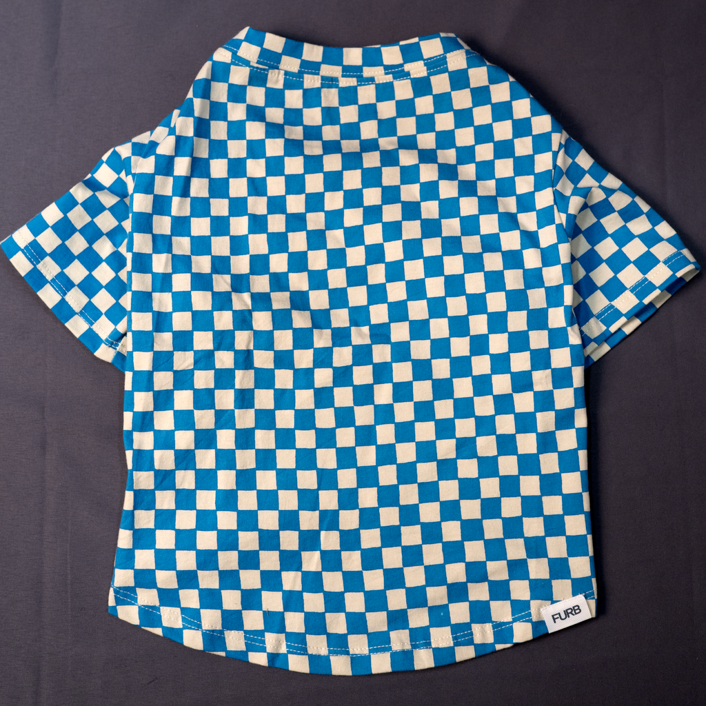 Make a Move Blue Mini Check Print Dog T-Shirt