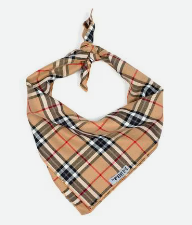 The Worthy Dog Tan Plaid Dog Bandana, Tan