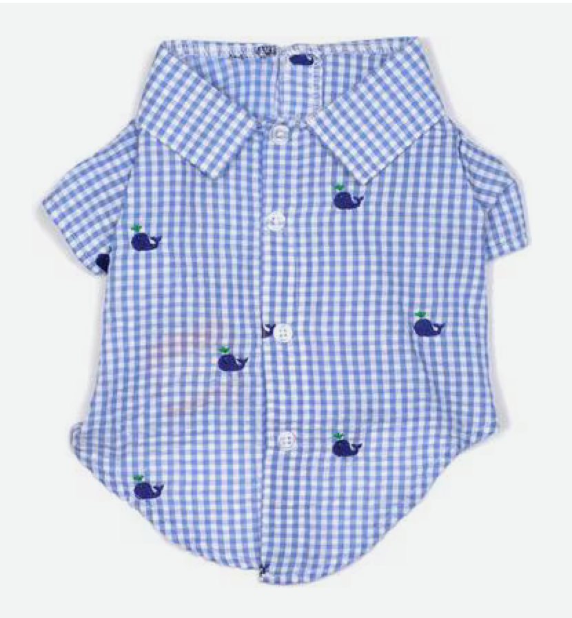 The Worthy Dog Gingham Whales Dog Shirt, Blue