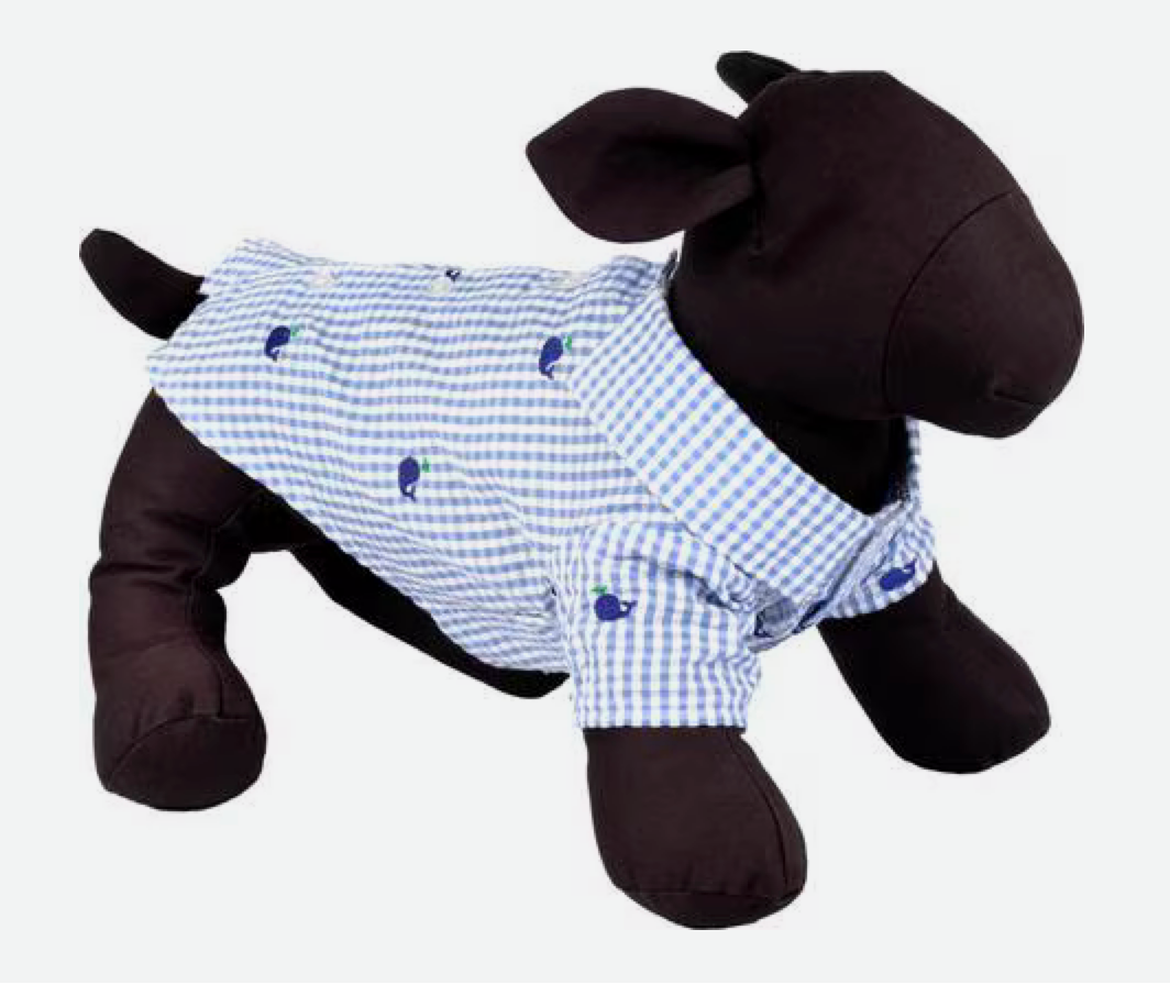 The Worthy Dog Gingham Whales Dog Shirt, Blue