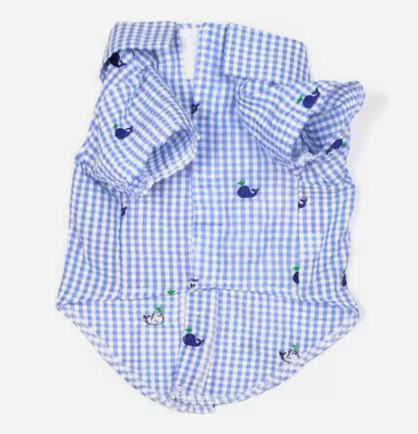 The Worthy Dog Gingham Whales Dog Shirt, Blue