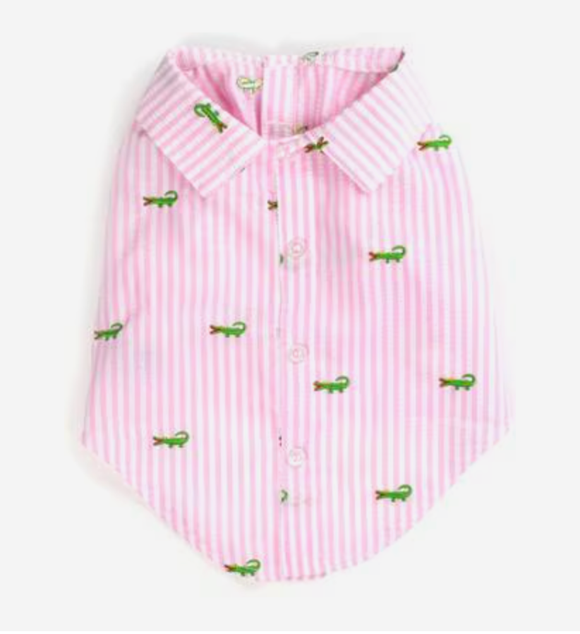 The Worthy Dog Pink Stripe Alligator Dog Shirt, Pink/White