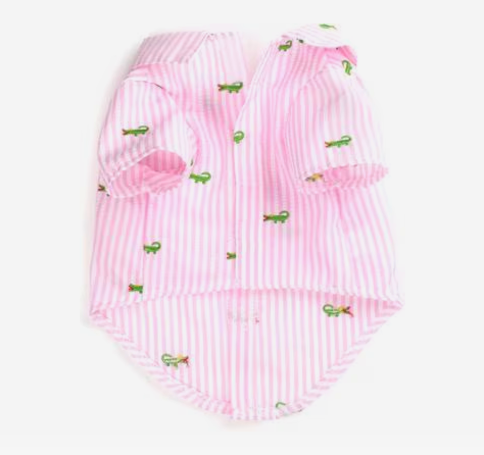 The Worthy Dog Pink Stripe Alligator Dog Shirt, Pink/White