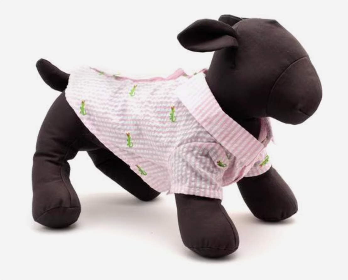 The Worthy Dog Pink Stripe Alligator Dog Shirt, Pink/White