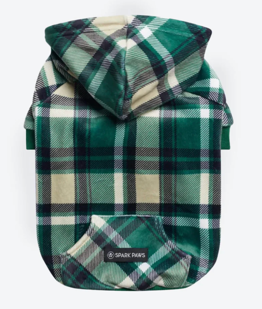 Green Plaid Dog Hoodie