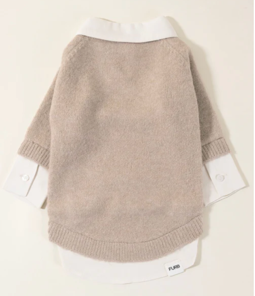 Like a Boss Two-fer Collared Tan Dog Sweater